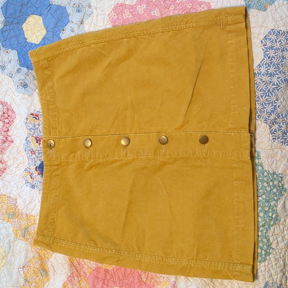 Toad & Co mustard corduroy button front skirt